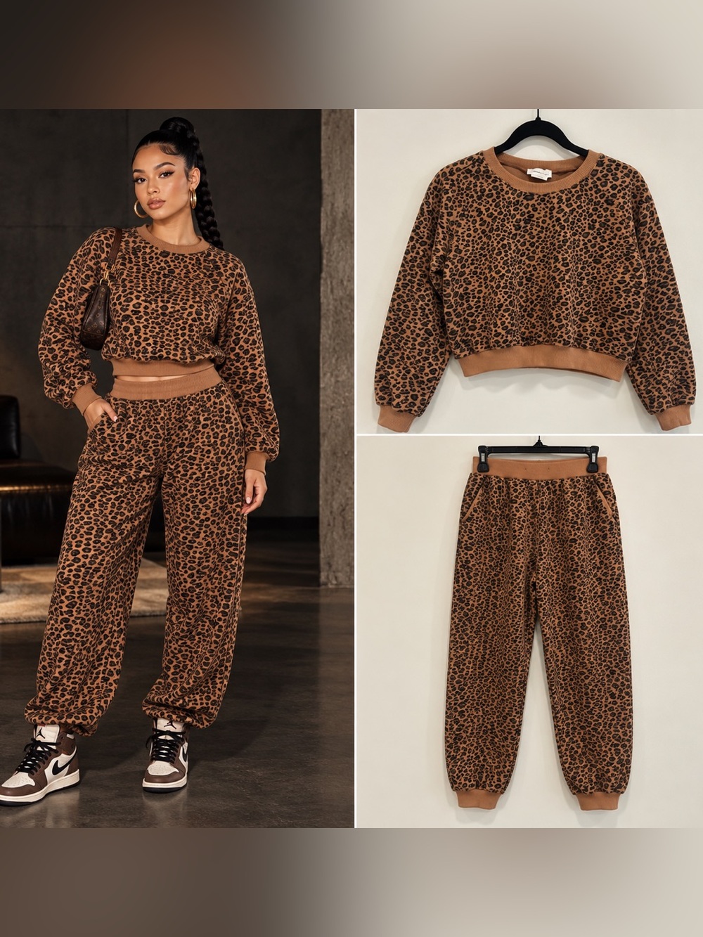 Lovers +Friends Revolve Leopard Sweatshirt Joggers Set S Animal Print Loungewear